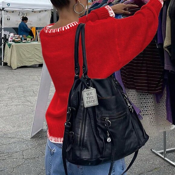 Red Casual Women's Long Sleeve Pullover Sweater with Bow - Picture 4 of 6